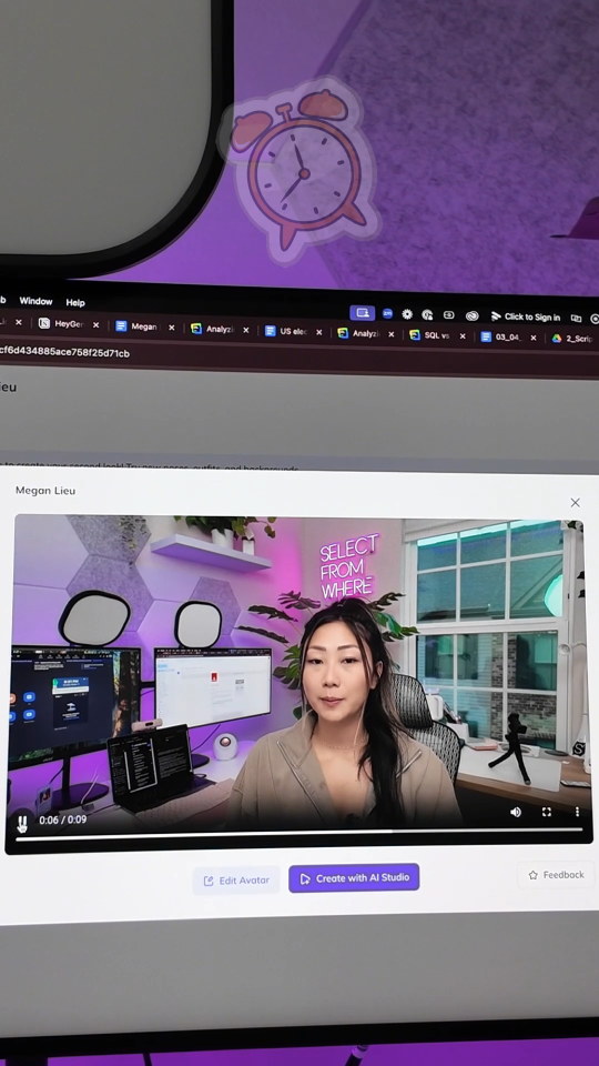 Megan Lieu reviewing an AI avatar output in HeyGen